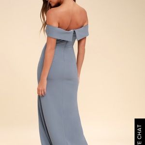 Song Of Love Off Shoulder Blue-Grey Maxi Dress